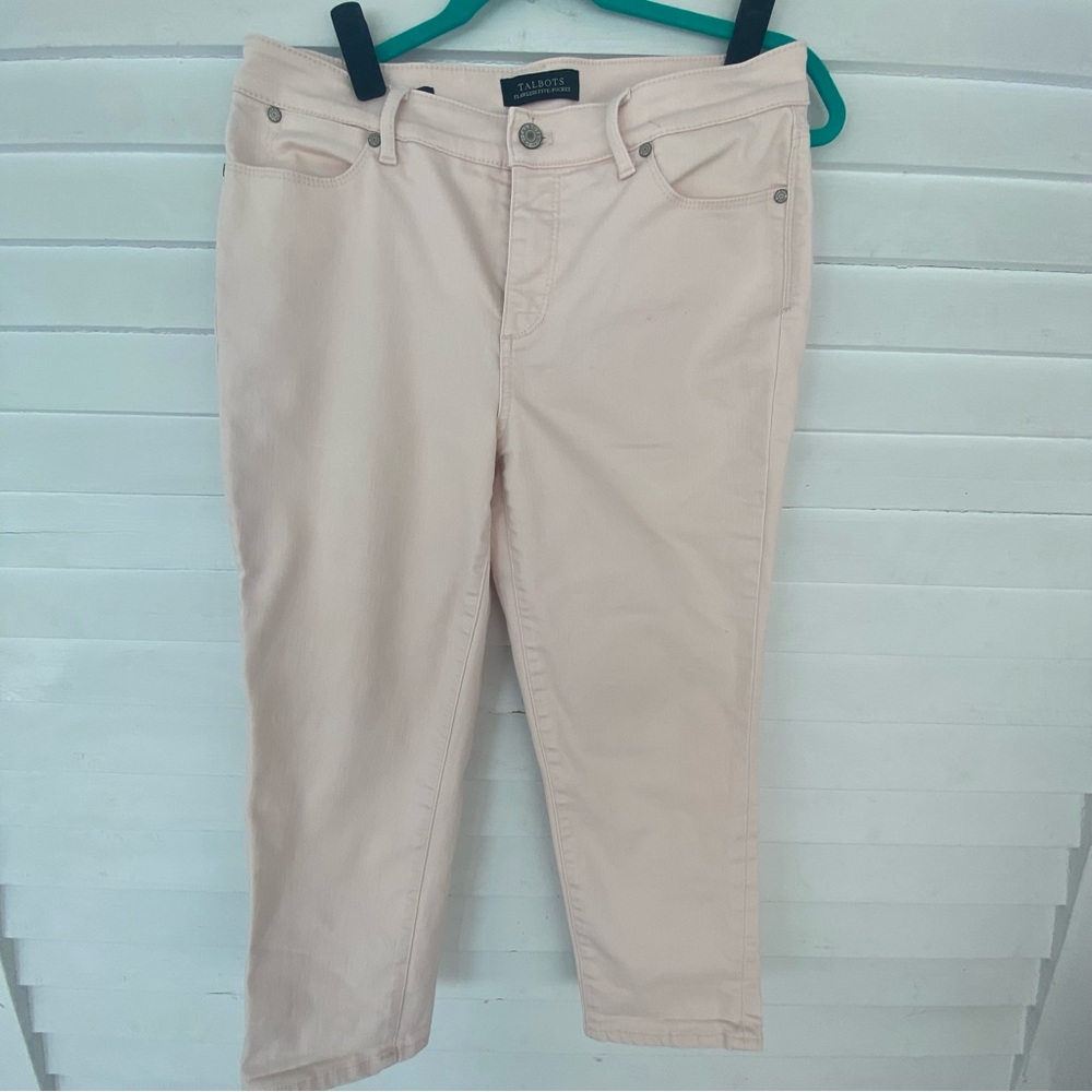 Talbots flawless five pocket pale pink denim crop jeans size 8
